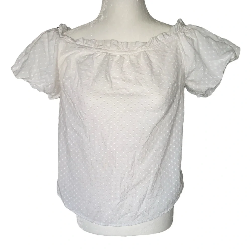 Maeve Anthropologie Sojourner White Swiss Dot Off the Shoulder Top - M